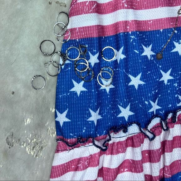 Stars and Stripes Waffle Knit Sleeveless Peplum Top V-neck 💗 - Picture 4 of 7